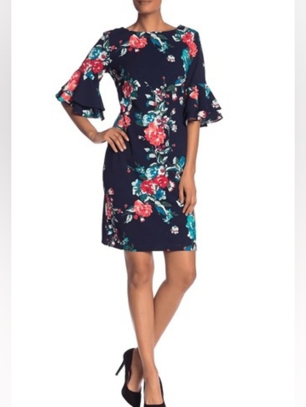Ronni Nicole Floral Bell-Sleeve Shift Dress